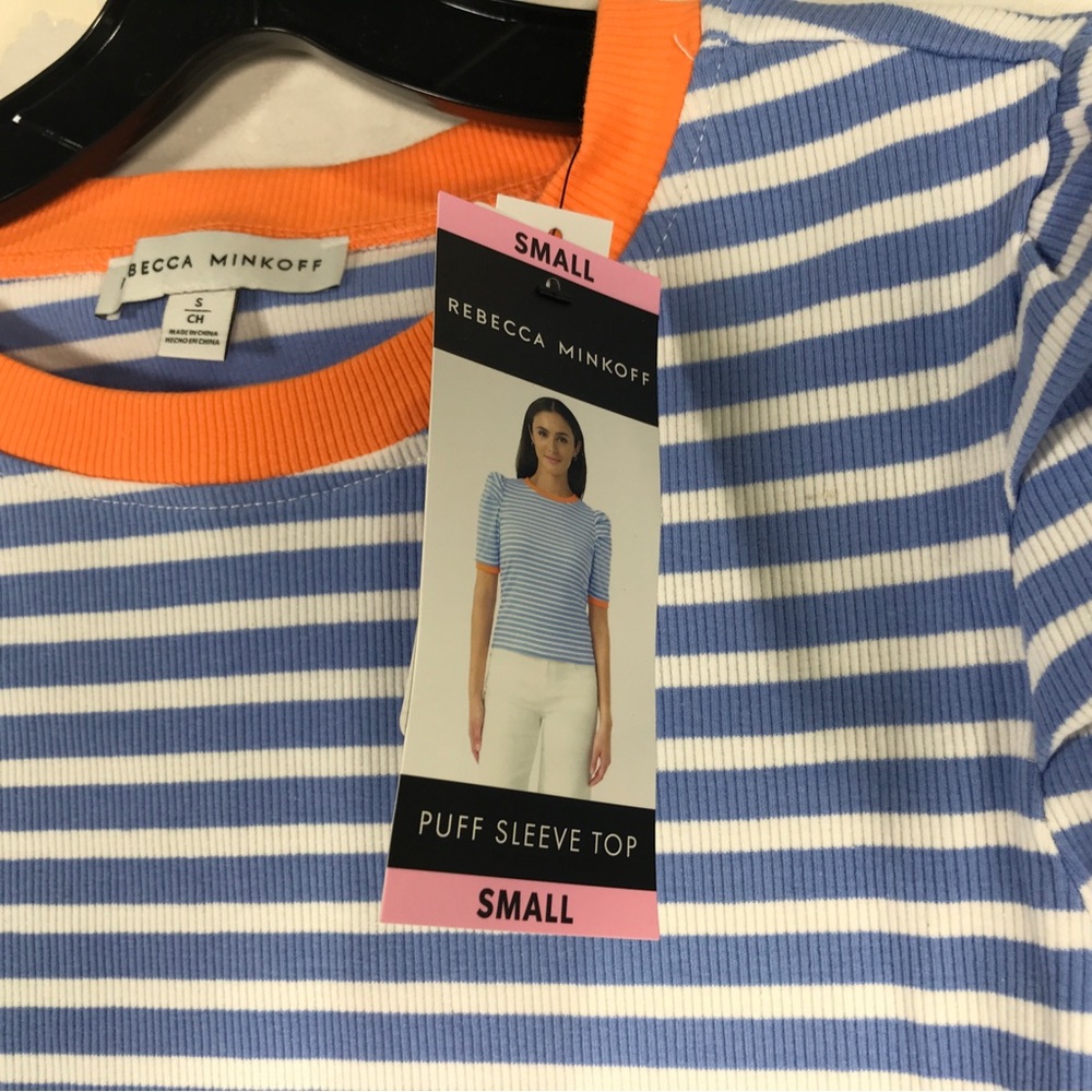 Rebecca Minkoff Puff Sleeve Striped Top, Women's Size S - Blue/White/Orange - Picture 3 of 9